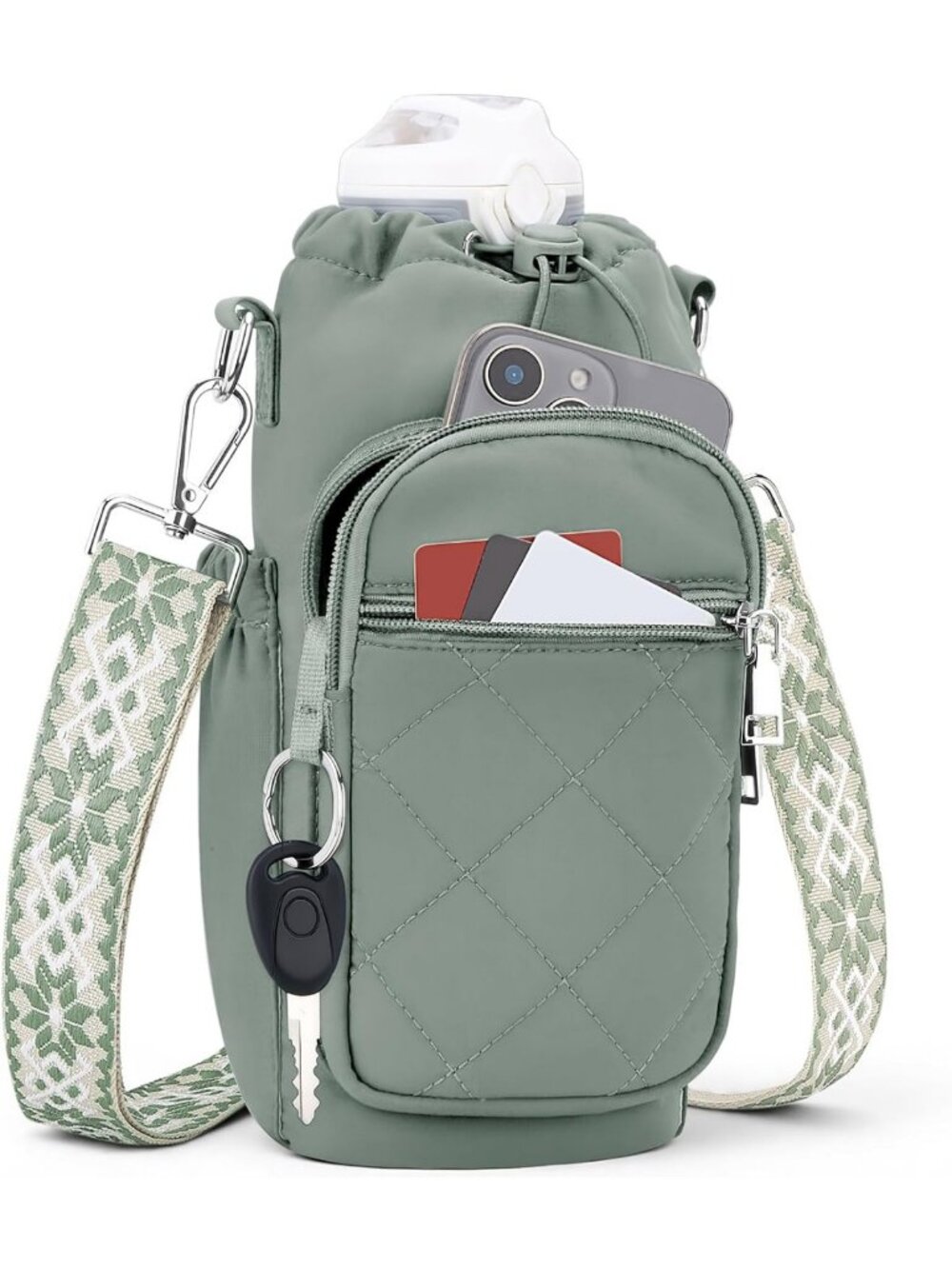 Insulated Water Bottle Carrier Bag with Strap, Crossbody Purse for Travel